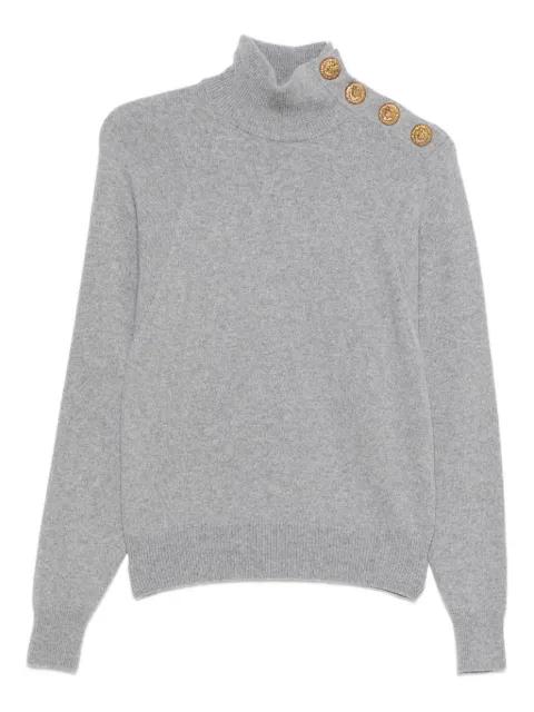 high-collar button-detail sweater by BALMAIN