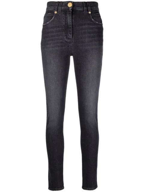 high-waisted button-detail denim jeans by BALMAIN