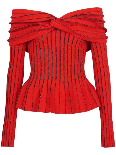 knotted off-shoulder top by BALMAIN