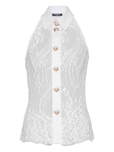 lace halterneck buttoned top by BALMAIN