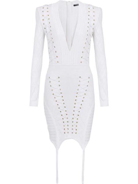 lace-up detail knitted dress by BALMAIN