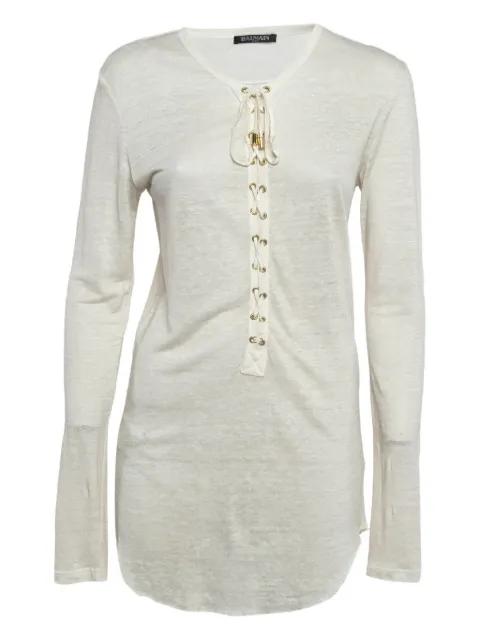 lace-up detail linen top by BALMAIN 