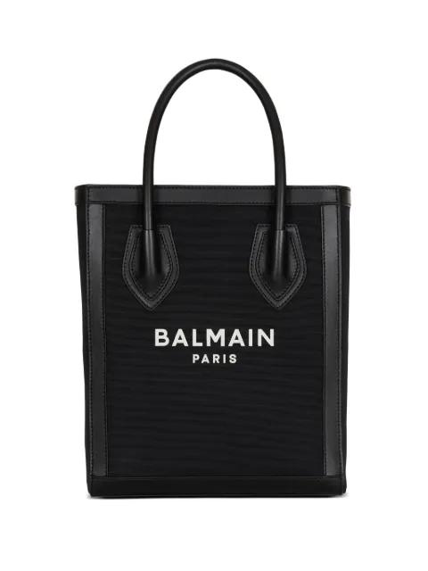 leather-trimmed canvas tote bag by BALMAIN