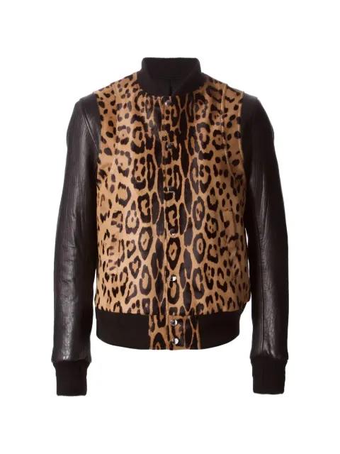 leopard-print leather-sleeve jacket by BALMAIN