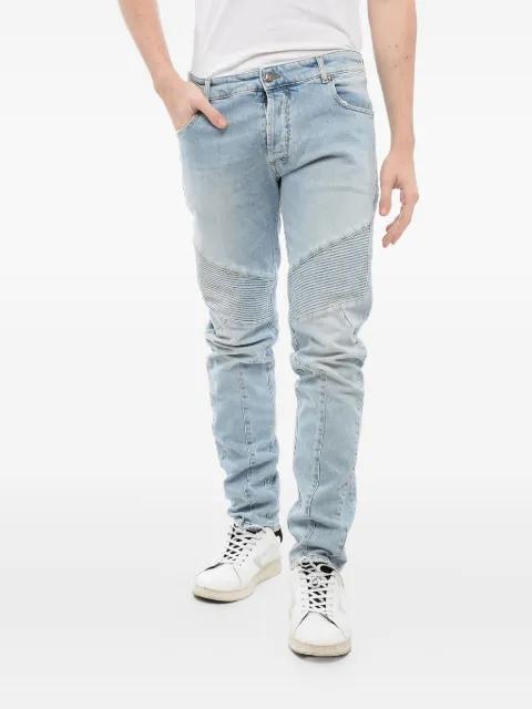 light-wash tapered biker jeans by BALMAIN