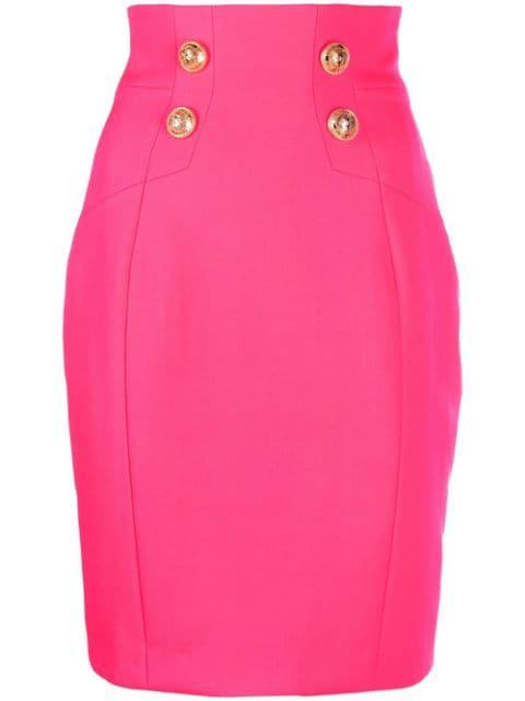 logo-button pencil skirt by BALMAIN