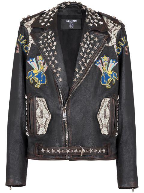 logo-embroidered leather jacket by BALMAIN