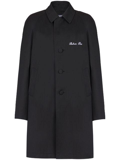 logo-embroidered single-breasted coat by BALMAIN