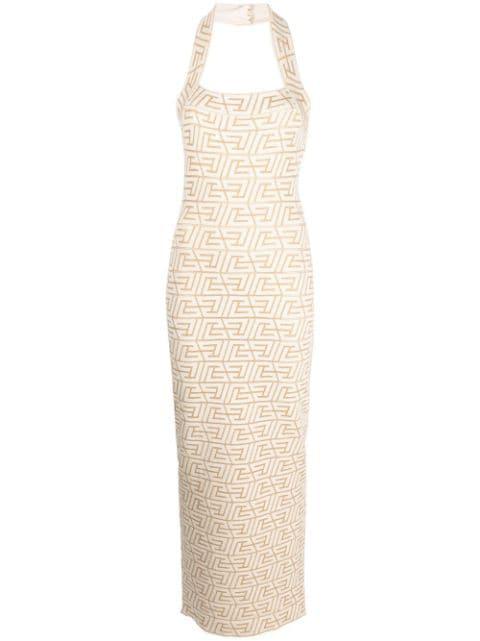 logo-jacquard halterneck dress by BALMAIN