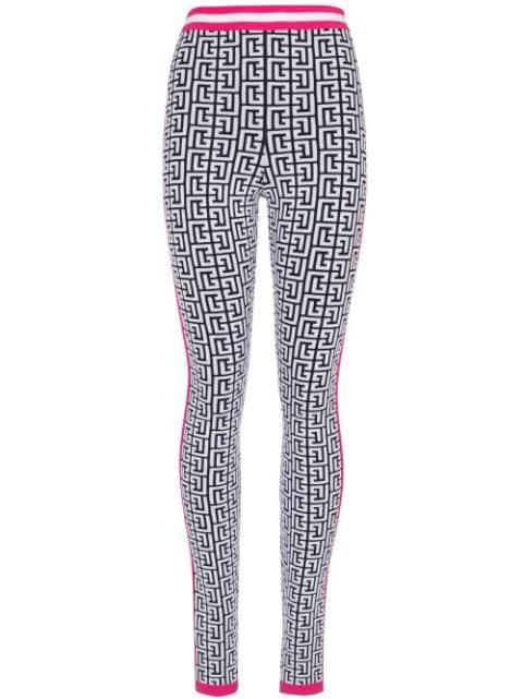 logo-jacquard knit leggings by BALMAIN