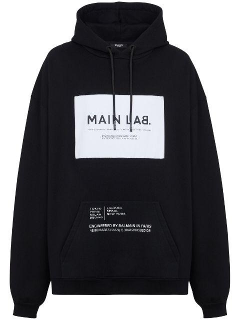 logo-patch cotton-blend hoodie by BALMAIN