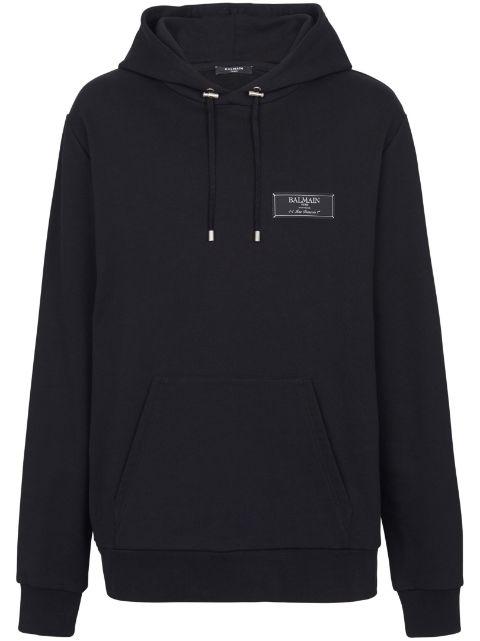 logo-patch cotton hoodie by BALMAIN