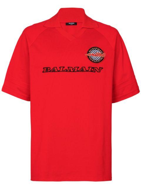 logo-patch cotton polo shirt by BALMAIN