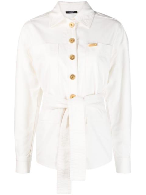 logo-plaque denim shirt jacket by BALMAIN