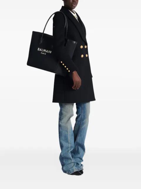 logo-plaque leather-trimmed tote bag by BALMAIN