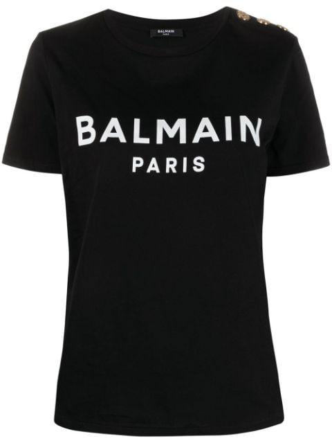 logo-print button-detail T-shirt by BALMAIN