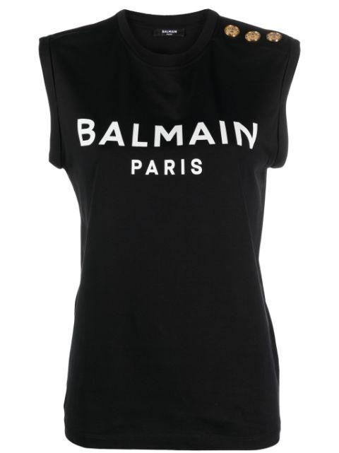 logo-print cotton tank top by BALMAIN logo-print cotton tank top by BALMAIN