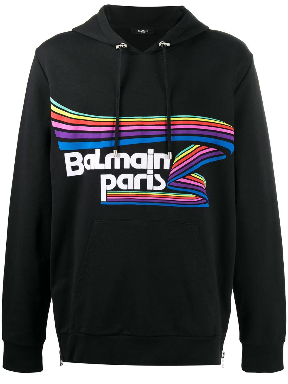 logo-print drawstring hoodie by BALMAIN