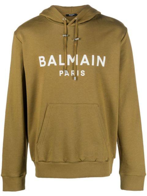 logo-print drawstring hoodie by BALMAIN