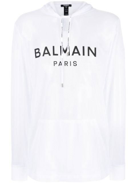 logo-print drawstring hoodie by BALMAIN