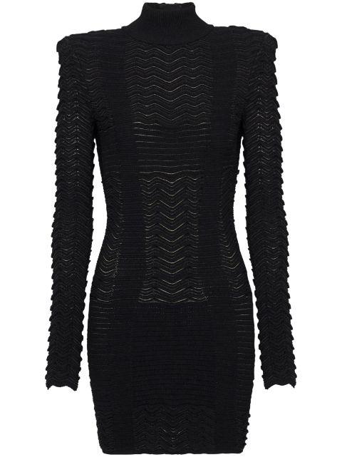 long-sleeve textured minidress by BALMAIN