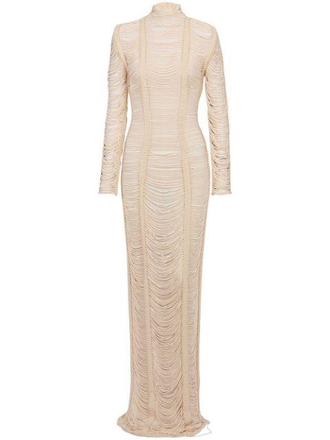 macramé long-sleeve maxi dress by BALMAIN