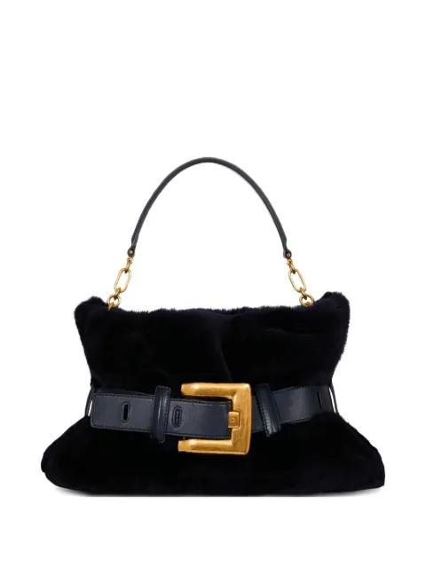 medium Anthem shearling belt-buckle shoulder bag by BALMAIN