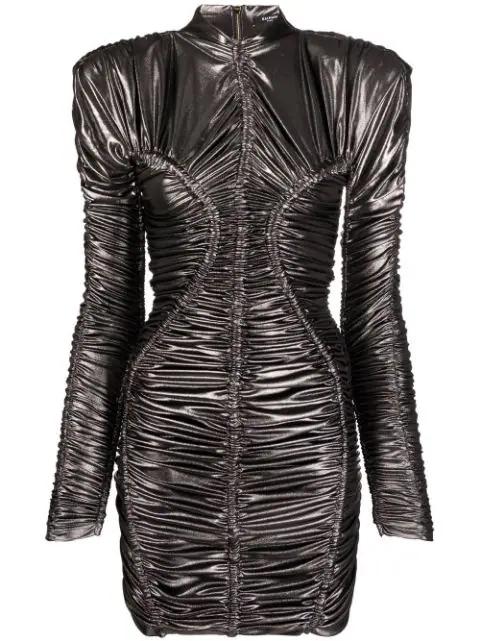 metallic ruched detailing short dress by BALMAIN