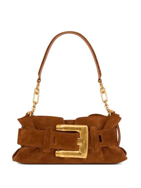 min Anthem buckle suede leather clutch bag by BALMAIN