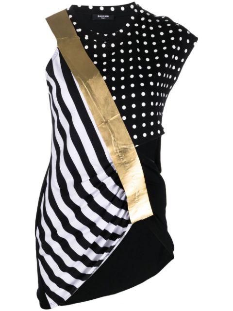 mix-print asymmetric top by BALMAIN