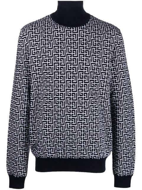 monogram-intarsia roll neck jumper by BALMAIN