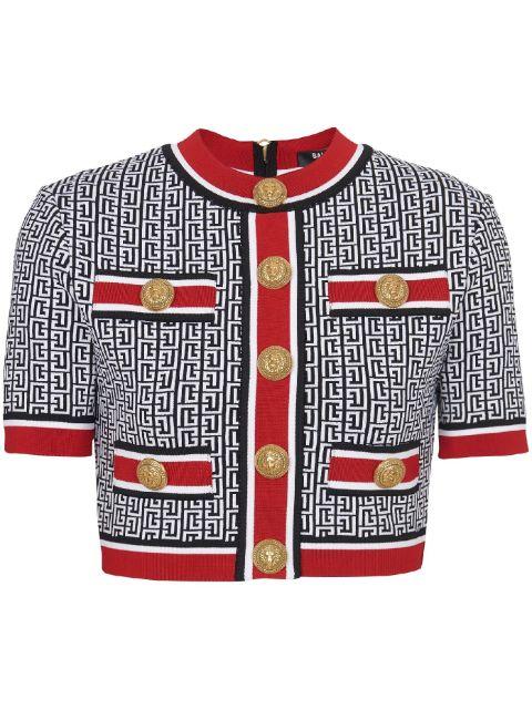 monogram-jacquard crop top by BALMAIN