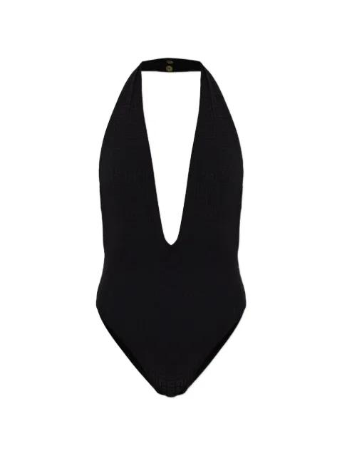 monogram-jacquard halterneck swimsuit by BALMAIN