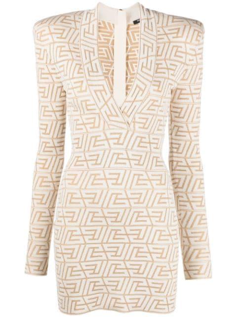 monogram-jacquard mini dress by BALMAIN