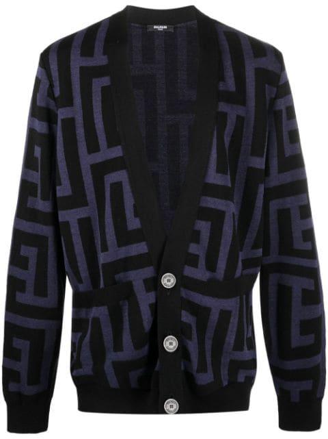 monogram-print V-neck cardigan by BALMAIN