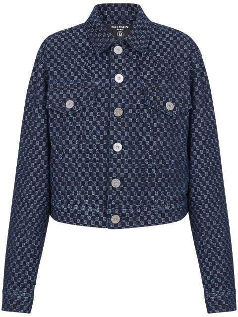 monogram-print denim jacket by BALMAIN