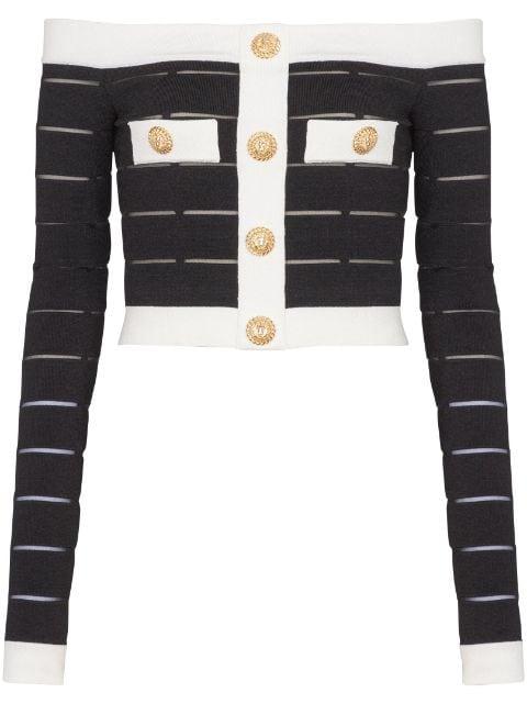 off-shoulder knitted top by BALMAIN