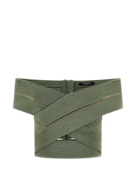 off-the-shoulder zip-fastening top by BALMAIN