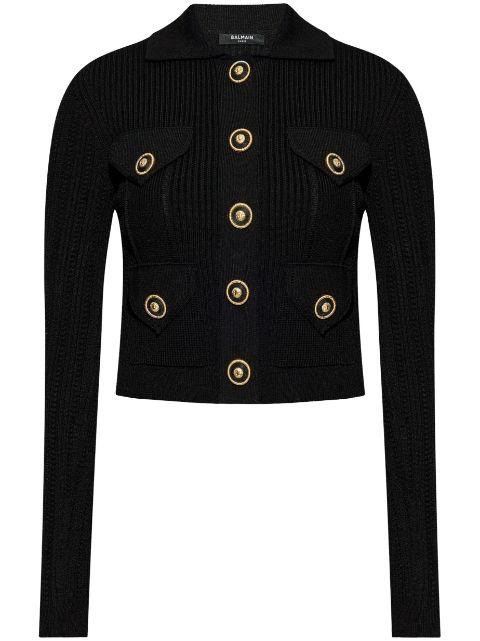 openwork-detailed ribbed-knit cardigan by BALMAIN