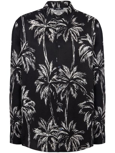 palm tree-print satin shirt by BALMAIN