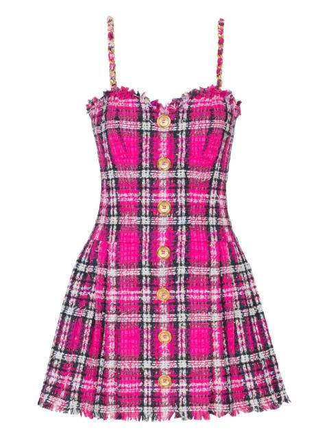 plaid-check chain-strap dress by BALMAIN