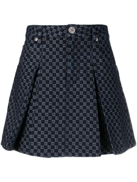 pleated monogram-jacquard denim miniskirt by BALMAIN