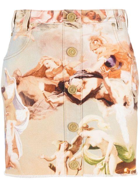 printed denim miniskirt by BALMAIN