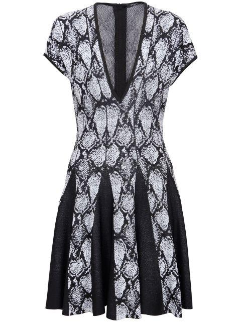 python-jacquard knitted skater dress by BALMAIN