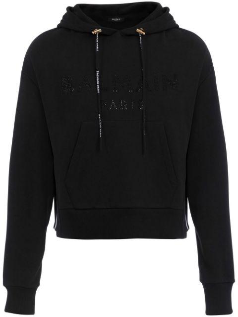 rhinestone cotton hoodie by BALMAIN