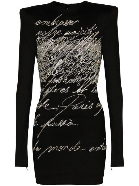 rhinestone-embellished mini dress by BALMAIN
