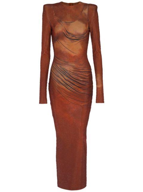 rhinestone-embellished printed maxi dress by BALMAIN