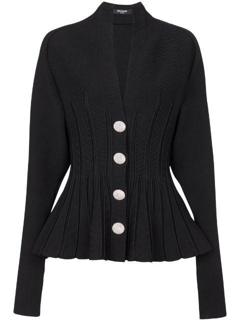 rib-knit pleated cardigan by BALMAIN