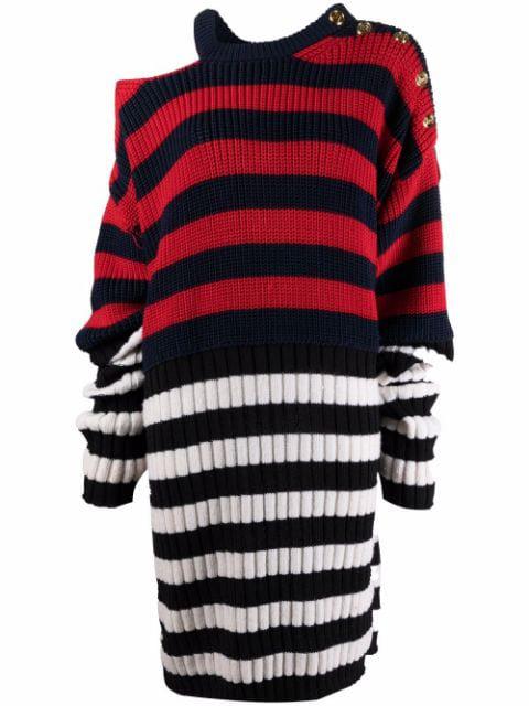 ribbed-knit striped mini dress by BALMAIN