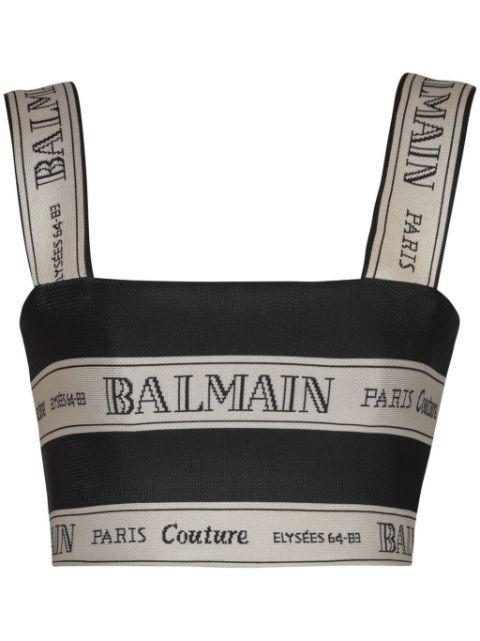 ribbon-jacquard crop top by BALMAIN